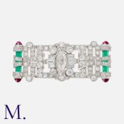 An Art Deco Style Brooch in platinum, set with a central marquise cut diamond of approximately 0.