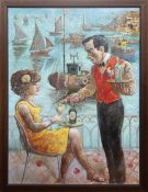 JOHN JOHNSTONE SSA (SCOTTISH b. 1941), COCKTAILS ON THE BALCONY