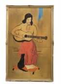 * NIGEL J MCISAAC (SCOTTISH 1911 - 1995), WOMAN WITH GUITAR AND CAT