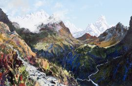 * JAMES HAWKINS (BRITISH b 1954), PHORTSE FROM THE PATH TO MONG LA, NEPAL