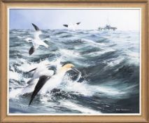 * BRUCE PEARSON PPSWLA (BRITISH b. 1950), DIVING GANNETS