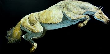 HUW WILLIAMS (AKA THE HORSE PAINTER) (b. 1968), STALLION JUMPING (FULL LENGTH)