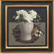 * GAIL POPE, CHERRIES AND WHITE ROSES
