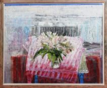 * JOHN C BROWN (SCOTTISH b. 1945), STUDIO TABLE AND TURKISH RUG
