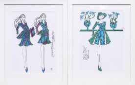 * ROZ JENNINGS, TWO ORIGINAL ILLUSTRATIONS OF DESIGNS FOR LAURA ASHLEY