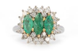 EMERALD AND DIAMOND CLUSTER RING, 20TH CENTURY