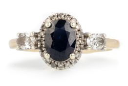 SAPPHIRE AND DIAMOND CLUSTER RING,