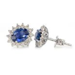 PAIR OF SAPPHIRE AND DIAMOND STUD EARRINGS,