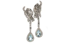 PAIR OF AQUAMARINE AND DIAMOND EARRINGS,
