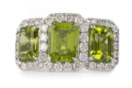 CERTIFICATED PERIDOT AND DIAMOND RING,