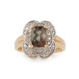 CERTIFICATED SUNSTONE AND DIAMOND RING,