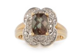 CERTIFICATED SUNSTONE AND DIAMOND RING,