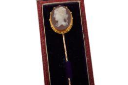 VICTORIAN CAMEO STICK PIN, MID-LATE 19TH CENTURY