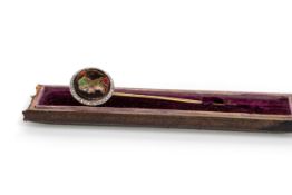 VICTORIAN ENAMEL STICK PIN, MID 19TH CENTURY