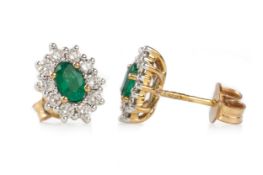 PAIR OF EMERALD AND DIAMOND EARRINGS,