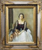 BRITISH SCHOOL, WOMAN WITH DOG