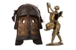 BENIN BRONZE FIGURE, AND AN AFRICAN STYLE MASK