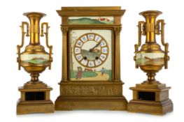 SECESSIONIST BRASS CLOCK GARNITURE, LATE 19TH / EARLY 20TH CENTURY