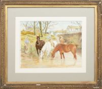 * SIMON MOUNCEY (BRITISH 20TH CENTURY), LEADING HORSES TO WATER