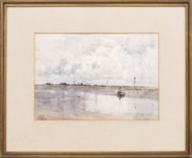 NELSON DAWSON (BRITISH 1859 - 1941), ROW BOAT AND CLOUDY SKIES