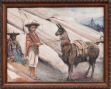 SOUTH AMERICAN SCHOOL, MAN WITH LLAMA