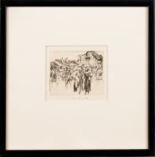 FRANK BRANGWYN RA, PEASANTS IN A VILLAGE SQUARE