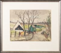 GRAHAM MURRAY, FARM BUILDINGS BY A COUNTRY LANE