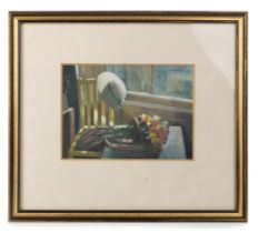 IRENE LESLIE MAIN, HAT AND FLOWERS IN THE STUDIO