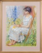 SCOTTISH SCHOOL (20TH CENTURY), FEMALE SEATED IN A GARDEN