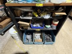 WOOD & METAL SHELVING WITH CONTENTS