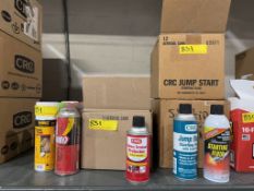 BOXES OF ASSORTED STARTING FLUID AND BATTERY
