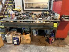 WOOD WORK TABLE WITH CONTENTS CONSISTING OF: