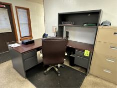 L-SHAPED DESK WITH HUTCH AND HIGH-BACK CHAIR