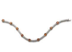 Riviere brilliant-cut diamonds and orange-coloured sapphires bracelet