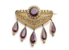 BROOCH WITH ALMANDINE & SEED PEARLS