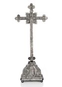A MOTHER-OF-PEARL MOUNTED AND INLAID EBONIZED WOOD HOLY CROSS