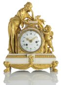 A LOUIS-XVI ORMOLU MOUNTED MARBLE PENDULE WITH VENUS AND CUPIDO
