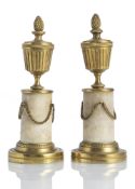 A PAIR OF WHITE MARBLE AND ORMOLU CASSOLETS