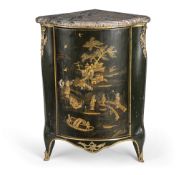A LOUIS XV BRONZE MOUNTED BLACK AND GILT LACQUERED ENCOIGNURE
