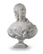 A WHITE MARBLE BUST OF MADAME DU BARRY
