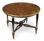 FRENCH ORMOLU MOUNTED BURR WALNUT AND MAHAGONI GUERIDON
