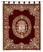 A MAGIFICENT REPOSTERO WALL TAPESTRY WITH THE COAT OF ARMS OF KING FERNANDO VII OF SPAIN