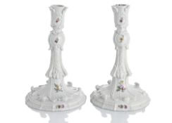 A PAIR OR ROCAILLE PATTERN CANDLESTICKS