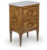 AN ITALIAN ORMOLU MOUNTED CHERRYWOOD MAHOGANY AND FRUITWOOD MARQUETRY COMMODE