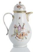 PORCELAIN COFFEE POT AND COVER WITH INSCRIPTION