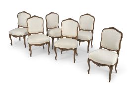 A SET OF 6 LOUIS XV. CARVED BEECHWOOD SIDECHAIRS