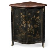 A LOUIS XV ORMOLU MOUNTED BLACK AND GILT LACQUERED ENCOIGNURE