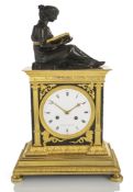 A FINE FRENCH ORMOLU AND PATINATED BRONZE PENDULE - 