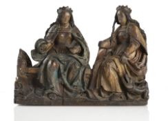 A RELIEF CARVING OF TWO FEMAILE SAINTS
