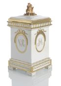 A CLASSICAL TEACADDY AND LIDS WITH MONOGRAMS AND DEDICATION